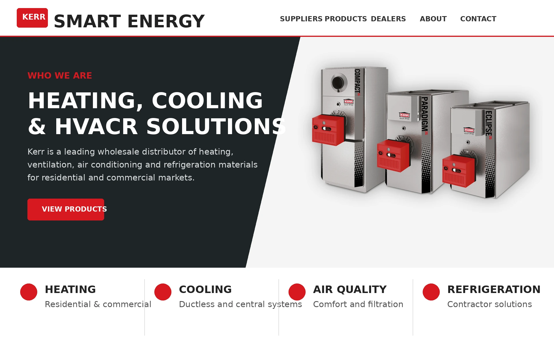 Kerr Controls website preview featuring HVACR products and contractor services