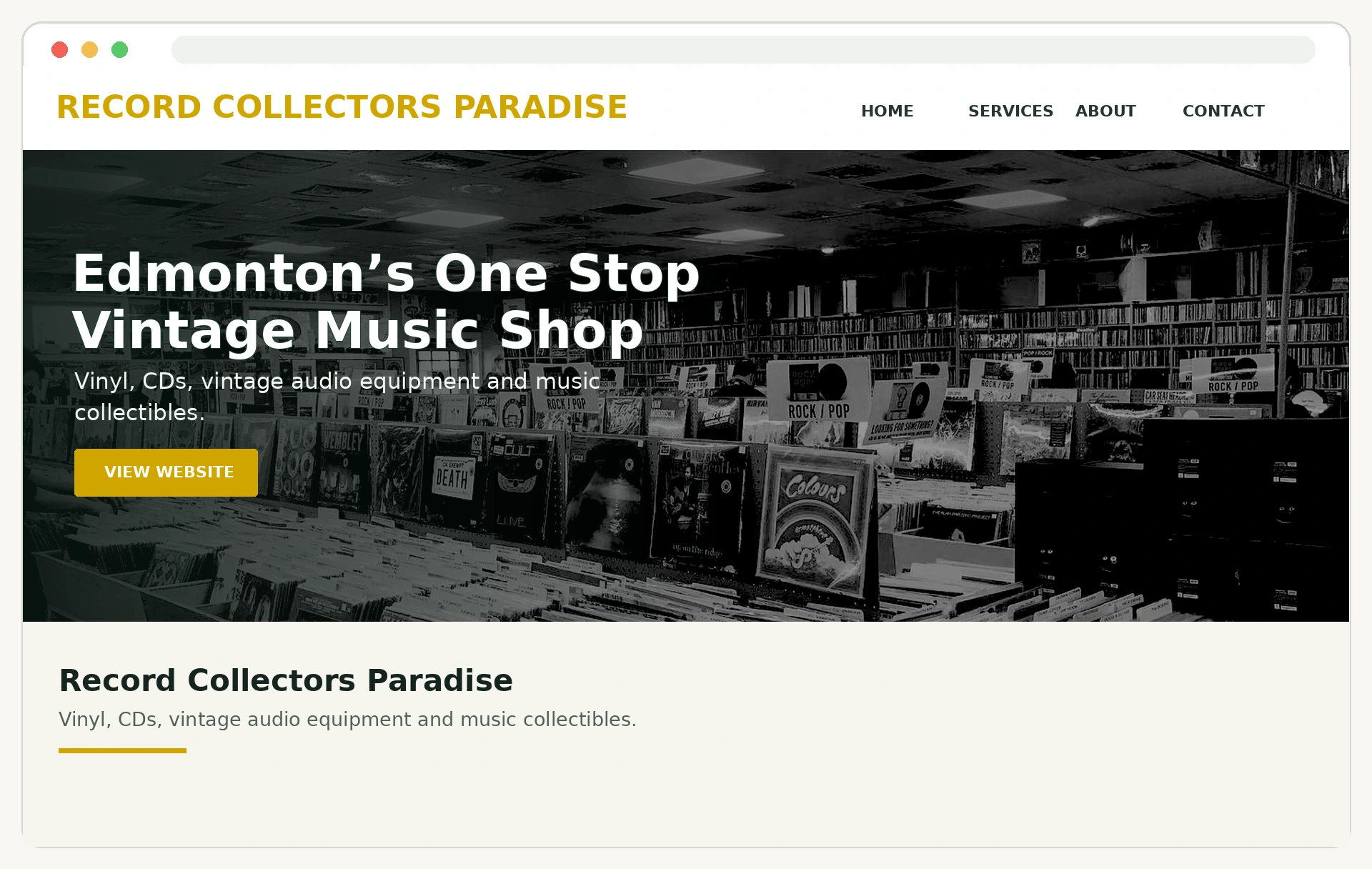 Preview of the Record Collectors Paradise ecommerce website